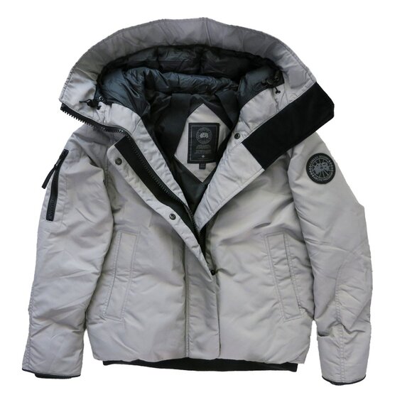 CANADA GOOSE Gray Satin Black Label EVERLEIGH Down Hooded Bomber Jacket XS